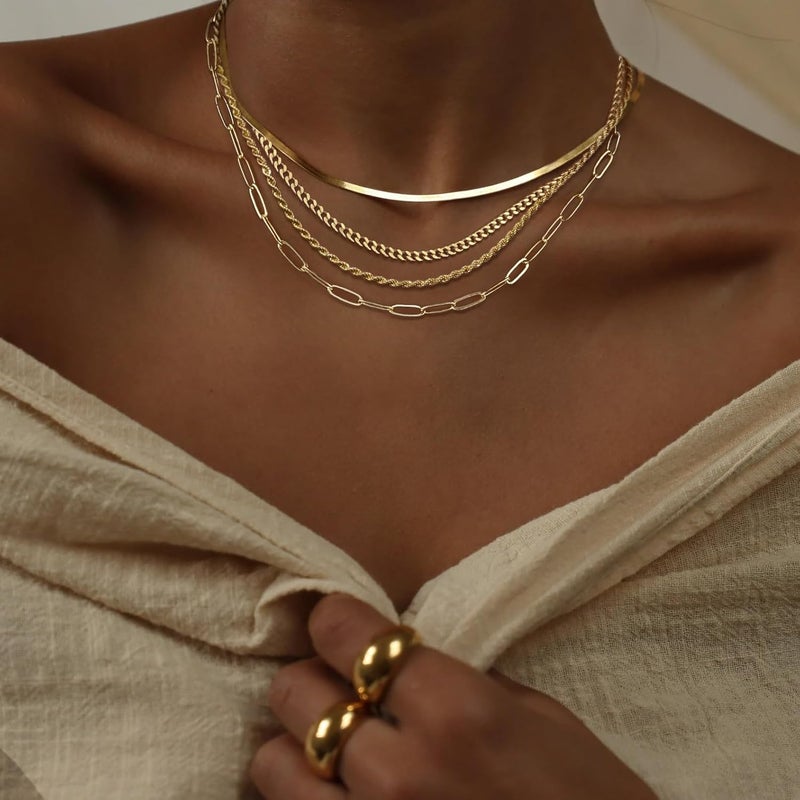 MFRYK Gold/Silver Necklaces Stack For Women,14K Gold/Sterling Silver Plated Simple Layered Choker Necklaces For Women,Stackable Multilayer Pearl Cross Disc Circle Pendant Cuban Herringbone Snake Paperclip Chain Necklaces Set Jewelry Gift for Women - Image 3
